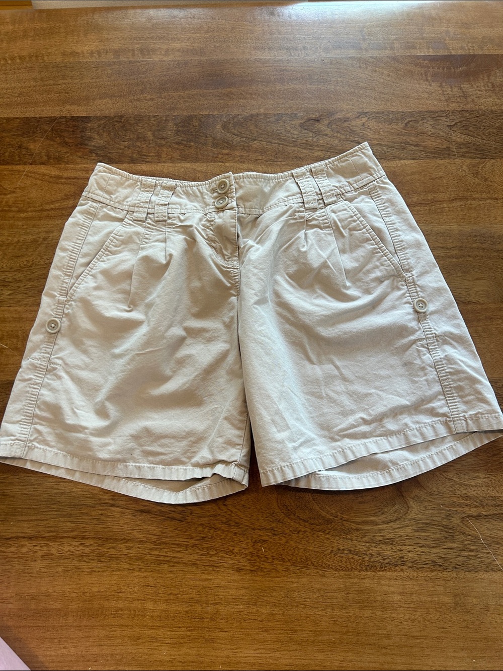 Light Cream Casual Bermuda Shorts with Button Detail